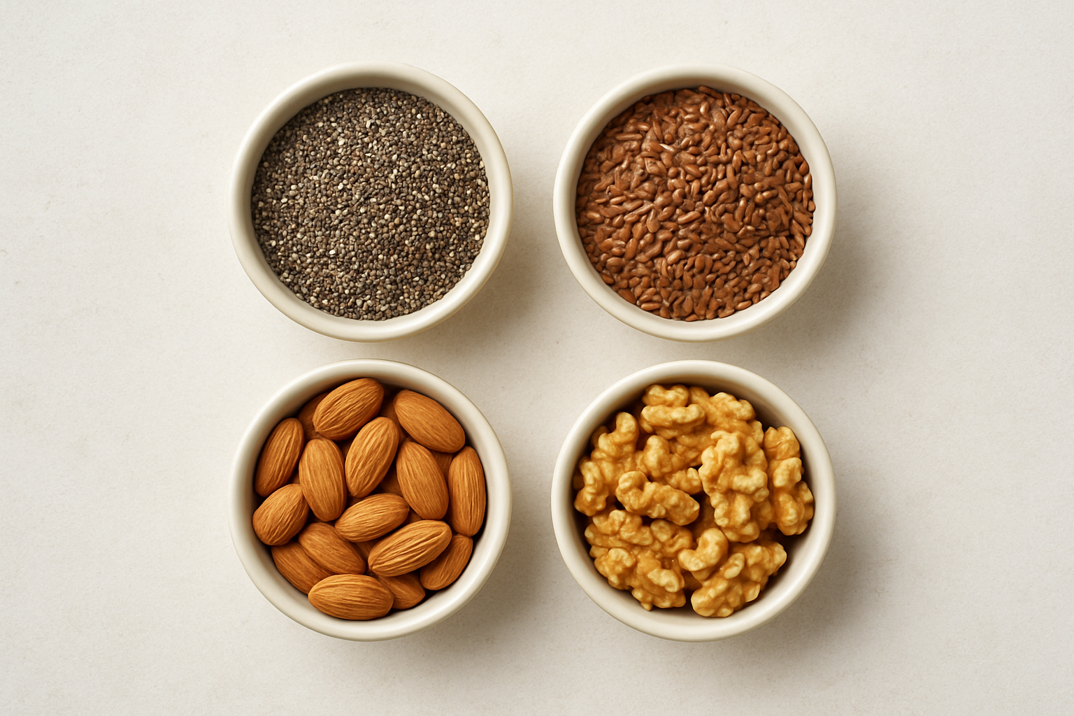 Healthy ingredients including seeds, nuts and vegetables used in a diet for hormonal health in women